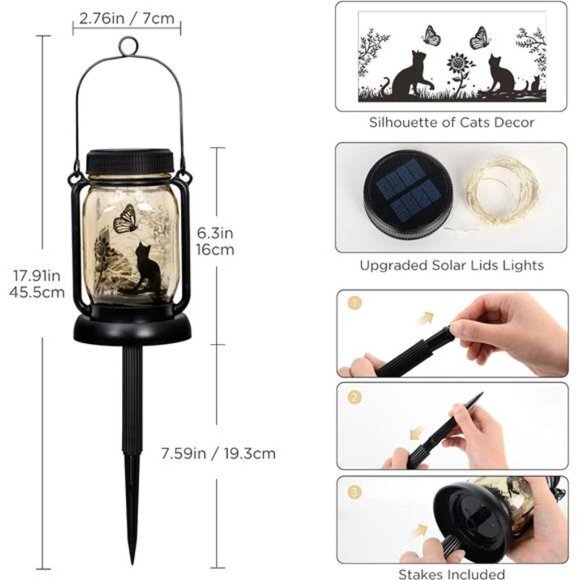 Mobile Outdoor Solar Lantern, Cat & Butterfly Fairy Light Theme‎ Garden Decor - Picture 6 of 6